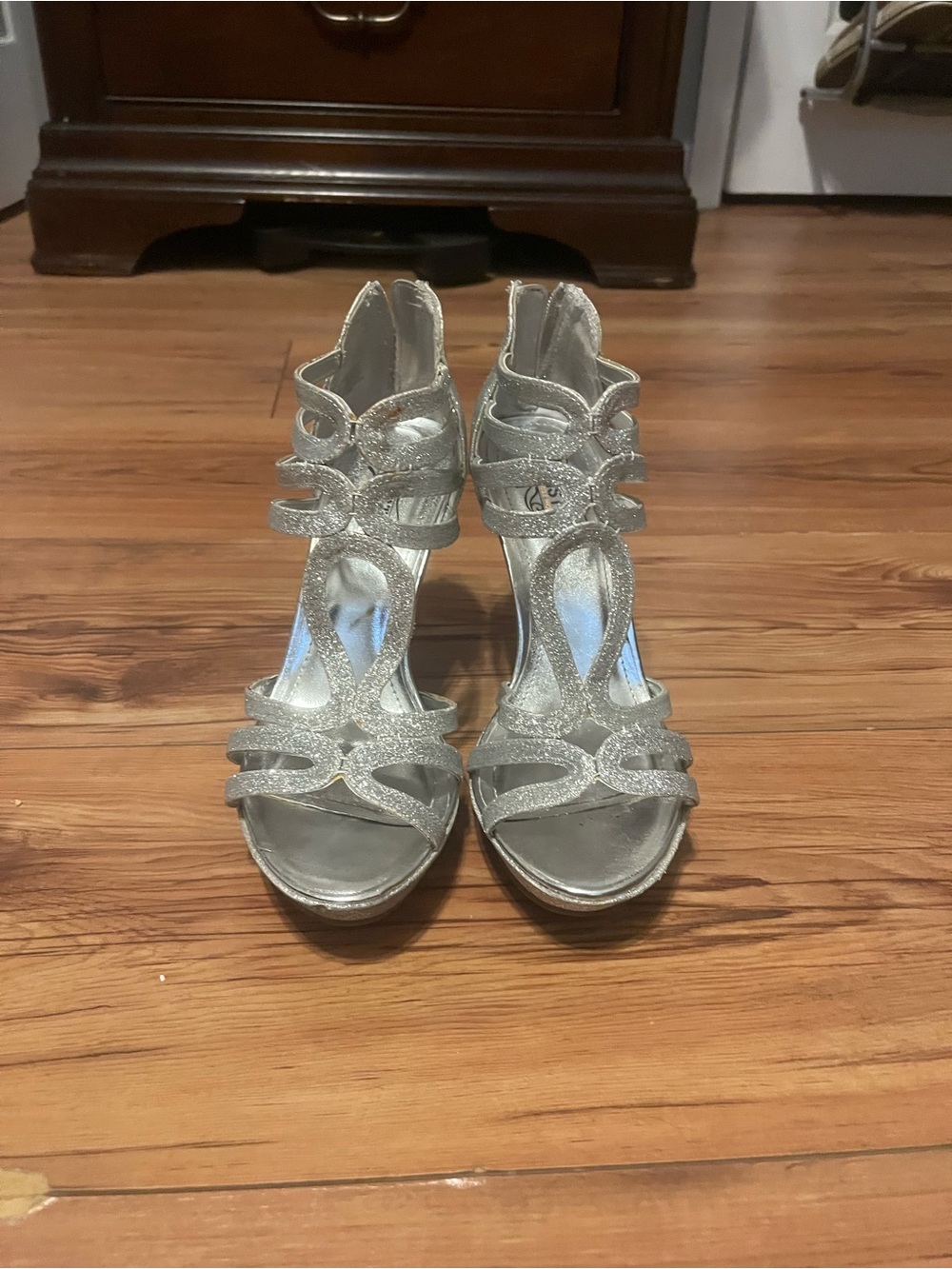 Unlisted Silver Glitter Strappy Heeled Sandals